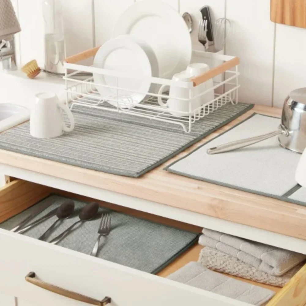 Town & Country Living Dish Drying Mats 3-Pc Beige Microfiber Absorbent NWT
